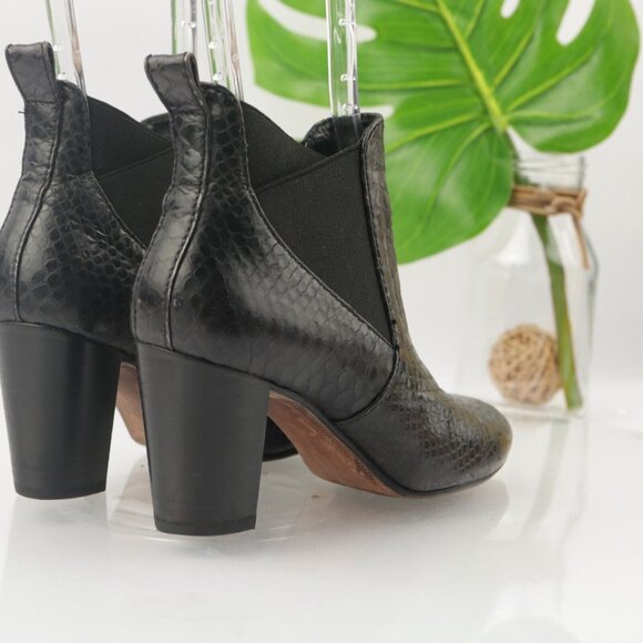 Johnston Murphy Womens Boot Size 8.5 Black Leather Snakeskin Block Heel Chelsea - Picture 7 of 14